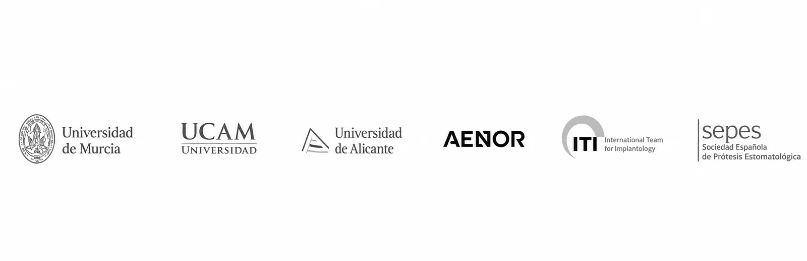 Sellos y certificaciones de Clínica CIROM: AENOR, Universidad de Murcia, UCAM, Universidad de Alicante, ITI y SEPES