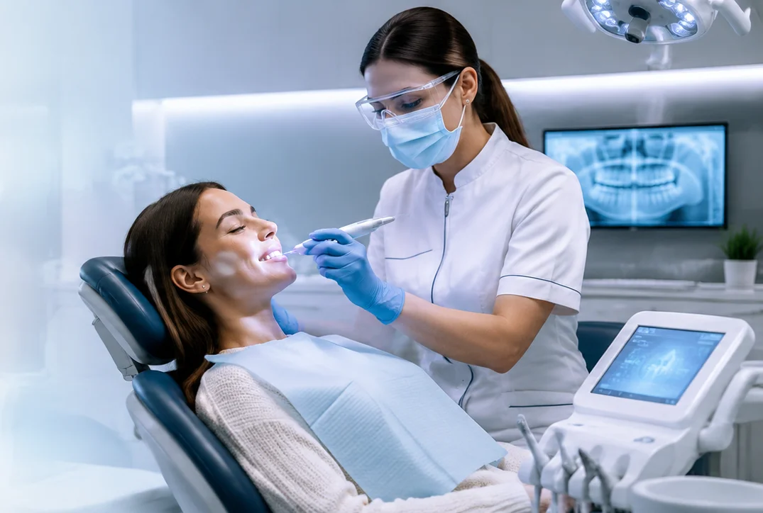Doctora de Clínica CIROM realizando un tratamiento dental con tecnología láser en Murcia